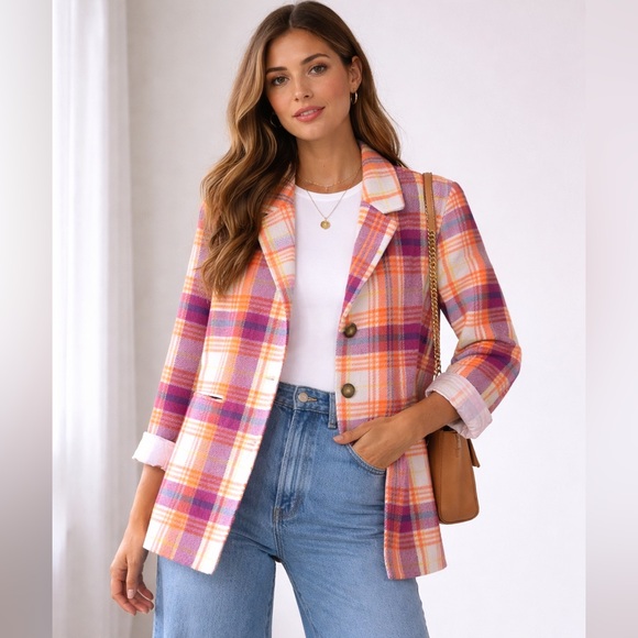 Nordstrom Jackets & Blazers - Nordstrom Plaid Jacket Orange Purple Preppy Spring Blazer